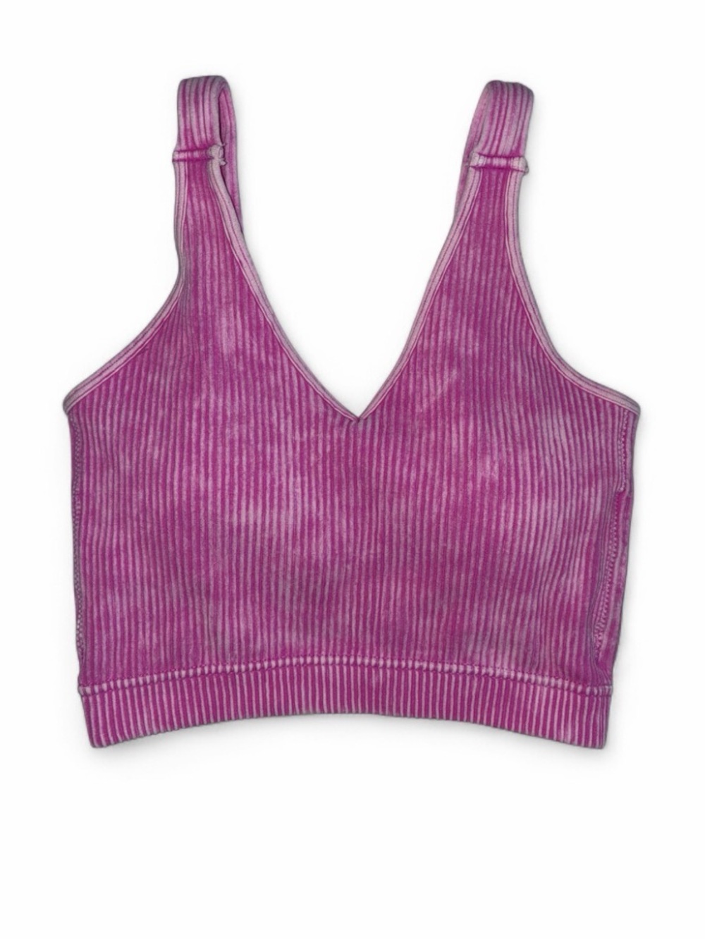Zenana Outfitters Pink Ribbed V-Neck Crop Top